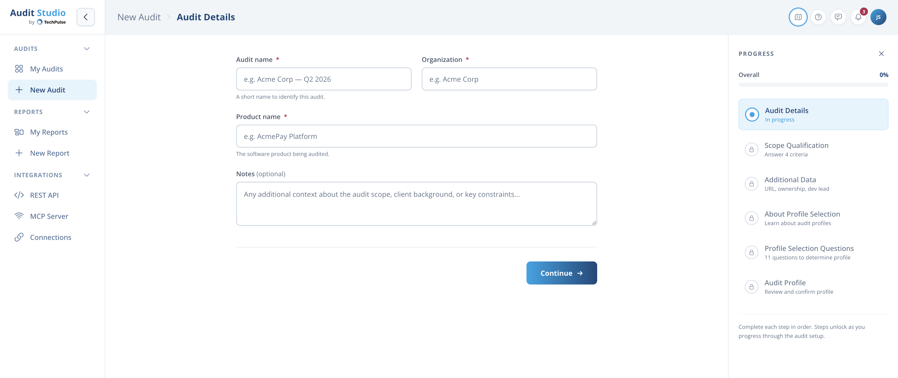 New Audit setup